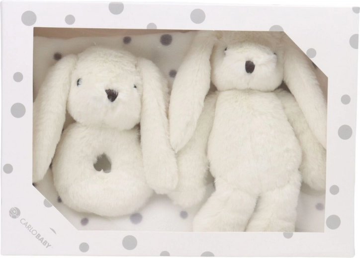 Coffret cadeau Carlo Baby pour bébé avec lapin, hochet et couverture, blanc