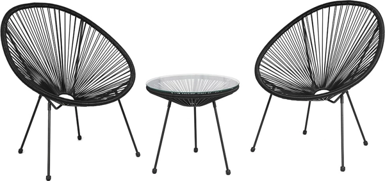 Baby Mix ensemble de jardin noir pour balcon et terrasse 2+1