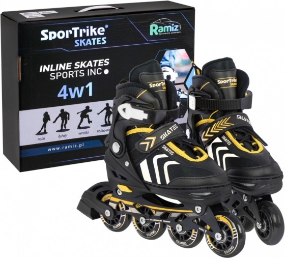 Ensemble de patins pour enfants 4-en-1 : inline, quad et glace – taille 39–43 – Jaune