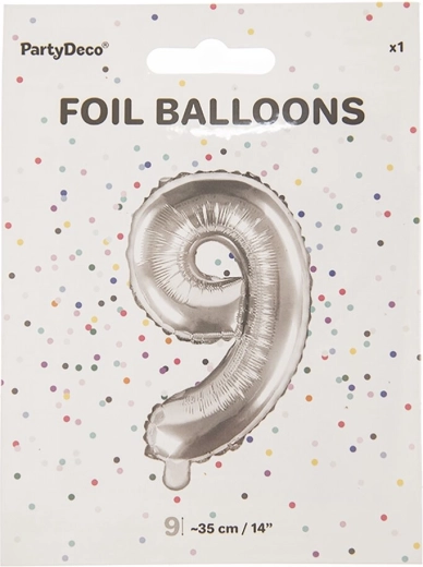 Ballon en aluminium chiffre 9 argenté 35 cm
