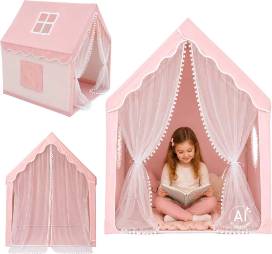 Tente pour enfants pliable en forme de maisonnette pour chambre d’enfant, rose