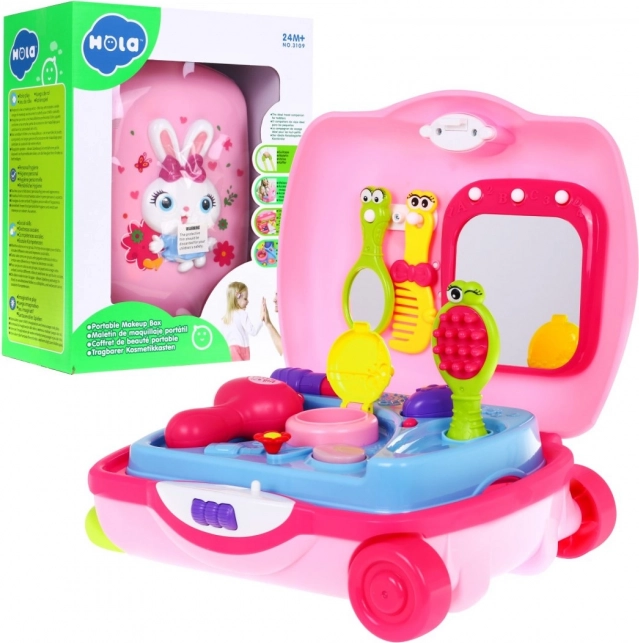 Coiffeuse rose interactive 2-en-1 dans une valise pour enfants 2+ avec lumières, mélodies et accessoires