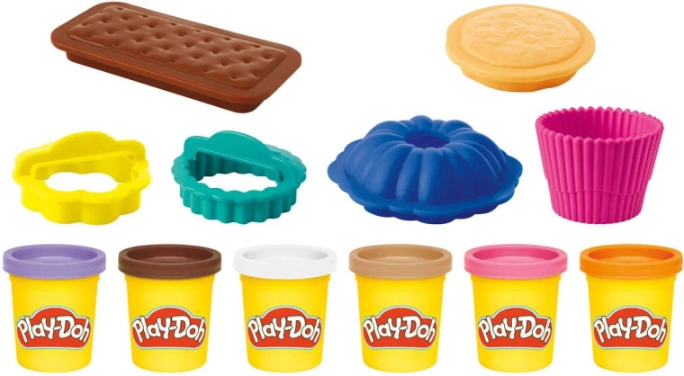 Six couleurs de pâte à modeler et outils