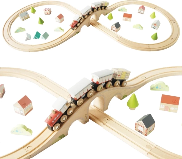 Le Toy Van circuit de train en bois avec pont et petite ville (40 pièces)