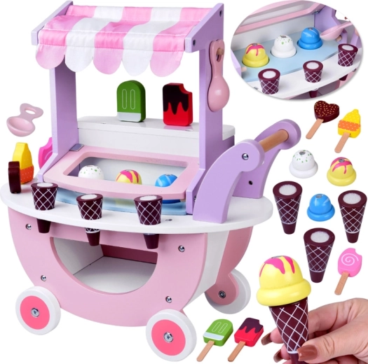 Stand de glaces en bois mobile pour enfants avec accessoires