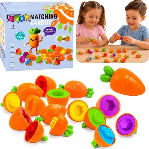 Trieur éducatif en forme de carottes – association des formes et des couleurs (12 pièces)