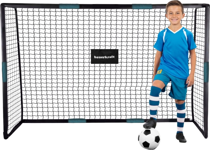 But de football en acier Bauerkraft avec filet d’entraînement 180 × 120 × 60 cm noir-bleu
