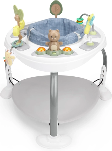 Centre d’activités sauteur et table de jeu 2-en-1 Ingenuity Bounce to Bloom Chambray