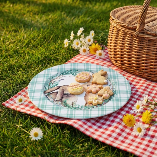 Assiette métallique de Pâques avec lapin, 33 cm
