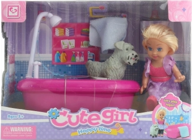 Poupée avec petite baignoire et chien pour enfants