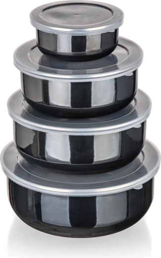Ensemble de bols émaillés avec couvercles METALIC Black, 8 pièces