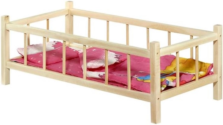 Grand lit en bois pour poupées avec literie