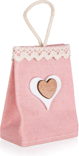 Sachet cadeau en coton avec cœur, rose clair 7 × 12 × 4 cm