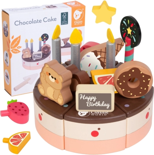 Gâteau d’anniversaire en bois à découper Classic World, 19 pièces