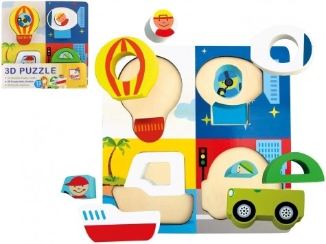 Puzzle d’encastrement en bois Bino Transport 3D – 13 pièces