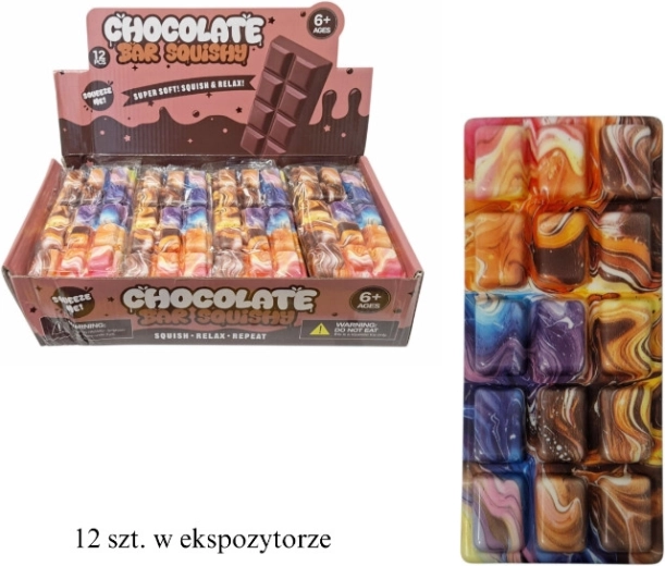 Balle à presser antistress en forme de tablette de chocolat effet galaxie
