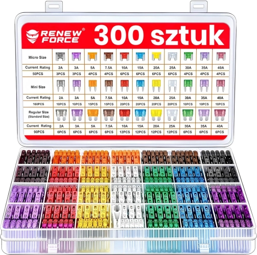 Kit de fusibles automobiles 300 pièces 2–40 A (micro/mini/standard) avec organiseur et extracteur