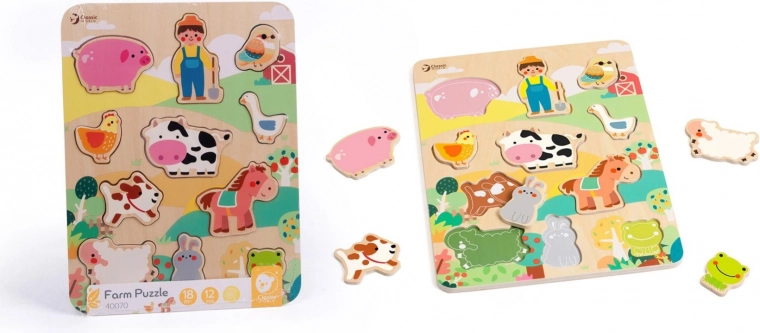 Classic World puzzle en bois ferme – associe les animaux