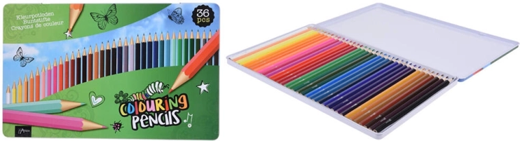 Crayons de couleur en bois 36 pcs dans une boîte métallique