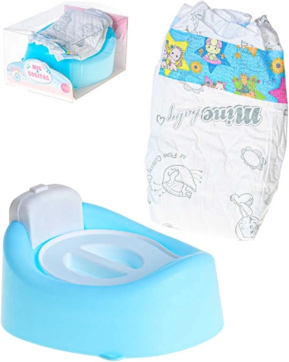 Ensemble de jeu : pot et couche pour poupée avec son, à piles