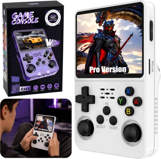 Console de jeu rétro portable R36S avec écran IPS 3,5" blanche
