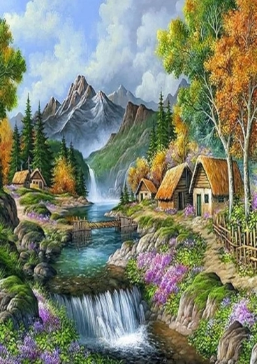 Norimpex peinture diamant Maisons dans les montagnes 30 × 40 cm