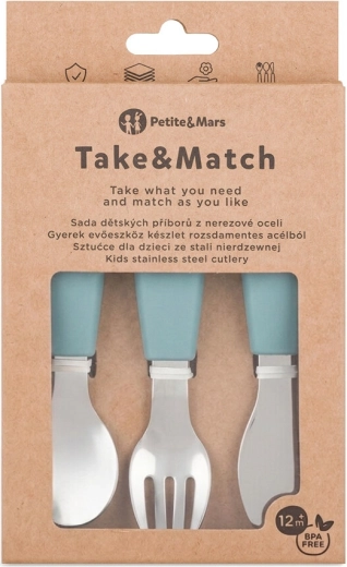 Petite&Mars set de couverts pour enfants en acier inoxydable Take&Match Frosted Sky 12m+