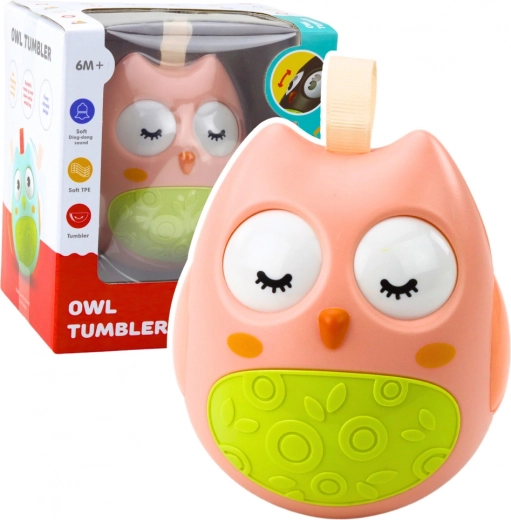 Jouet hibou pour bébé avec grelots rose