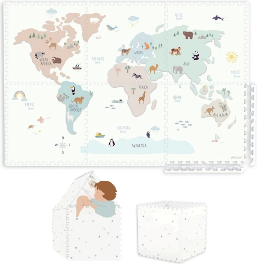 Play&Go EEVAA tapis de jeu en mousse 2-en-1 avec boîte de rangement World map