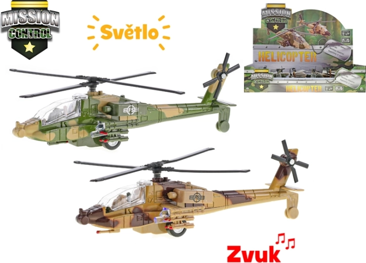 Hélicoptère militaire en métal Mission Control 20 cm avec lumière et son