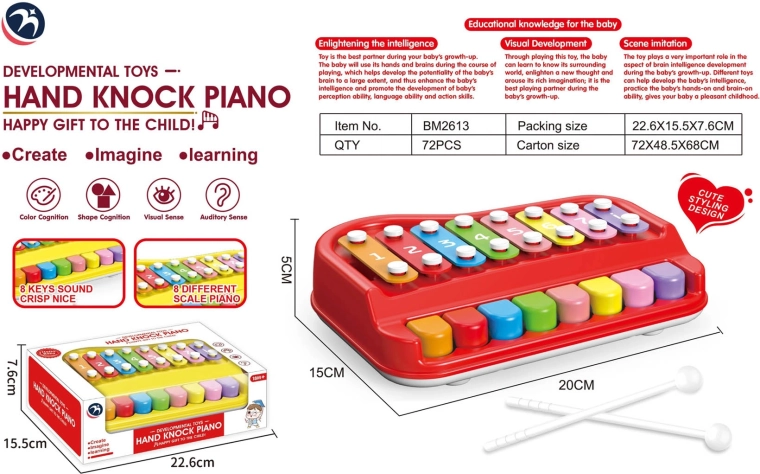 Xylophone rouge 2-en-1 avec petit piano