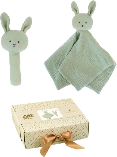 Jabadabado coffret cadeau pour bébé avec doudou et hochet bunny vert