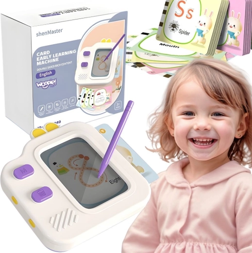 Woopie tablette LCD effaçable pour enfants et lecteur de cartes éducatives 2‑en‑1, 120 cartes