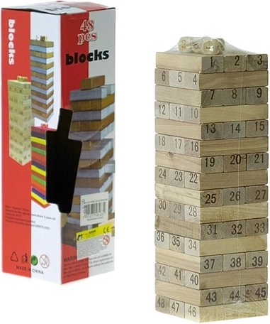 Jeu de tour en bois avec blocs numérotés