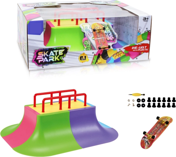 Skatepark modulaire 6-en-1 avec multi-rail et fingerboard