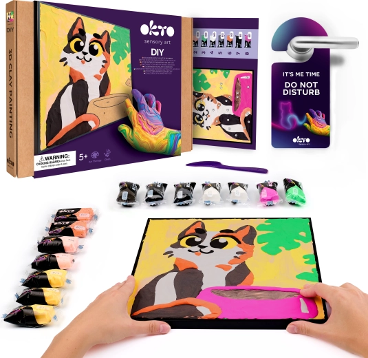 OKTO Chat avec bol – kit créatif de peinture à la pâte par numéros 29 × 29 cm