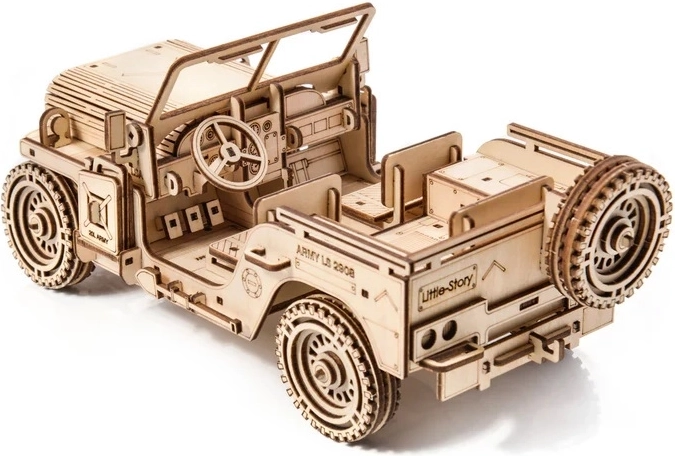 Modèle détaillé en bois de véhicule militaire