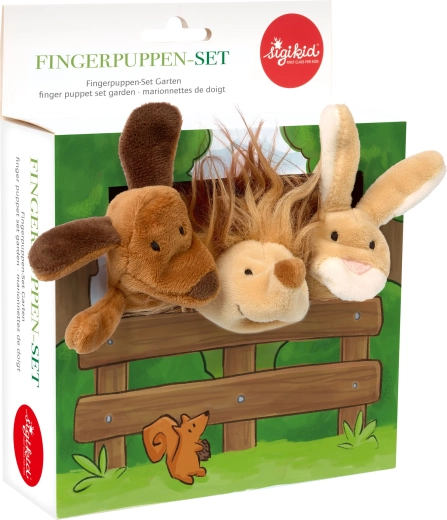 Sigikid lot de marionnettes à doigt en peluche – chien, lapin et hérisson