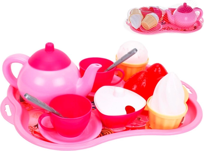 Service à thé pour enfants avec plateau et desserts, 15 pièces
