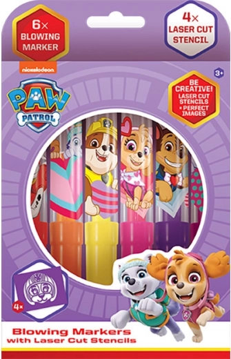 Feutres à souffler PAT' PATROUILLE – set de 6 couleurs avec pochoirs