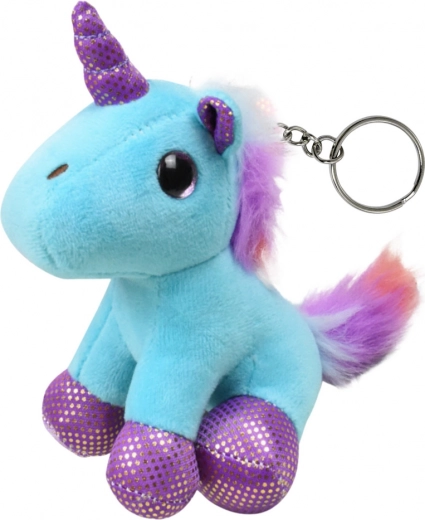 Porte-clés Licorne en peluche Bleu 12 cm avec anneau métallique