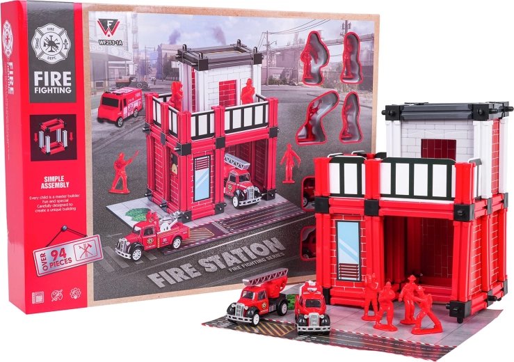 Garage de pompiers avec accessoires et figurines
