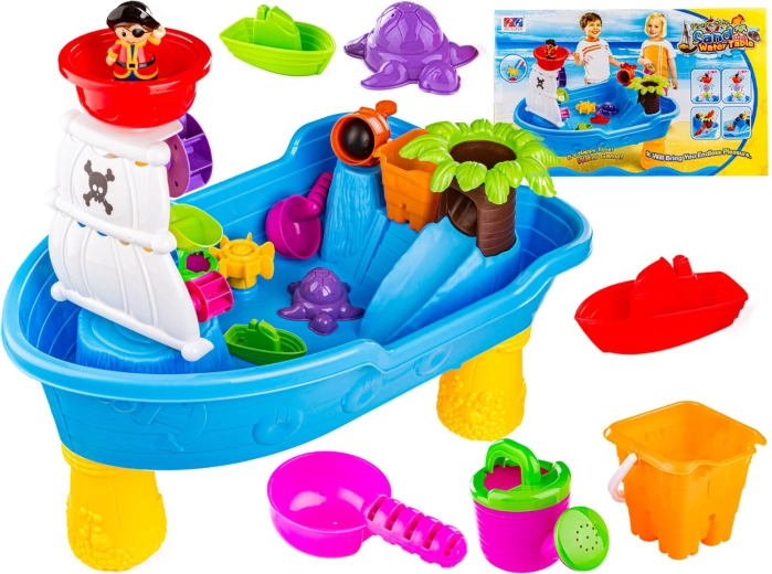 Table de jeu eau et sable en forme de bateau pirate avec accessoires