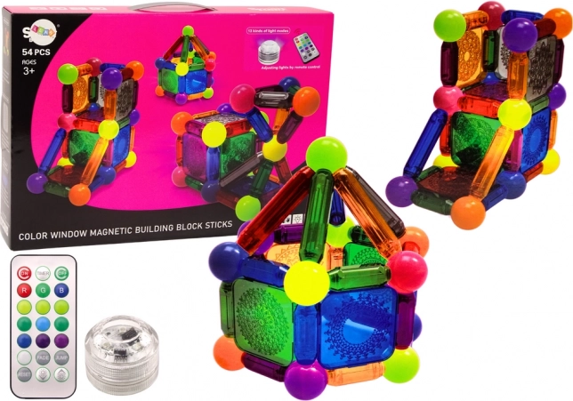 Jeu de construction magnétique avec éclairage, 54 pièces