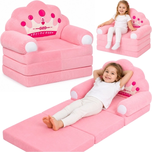 Fauteuil enfant convertible 2-en-1 princesse avec couronne rose