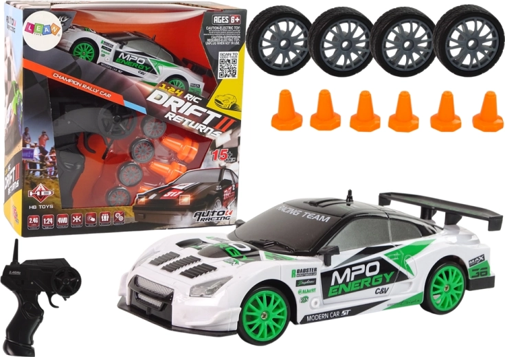 voiture de course RC drift 1:24 avec roues interchangeables et vitesse jusqu’à 15 km/h