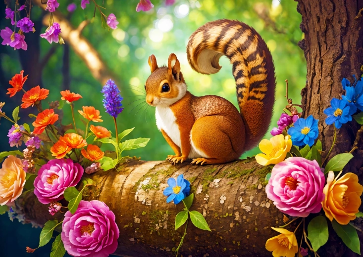 Puzzle Enjoy Écureuil en fleurs 1000 pièces