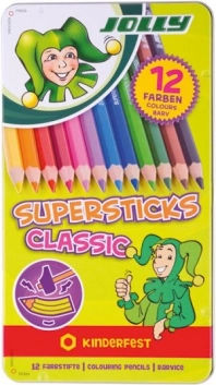 Crayons de couleur Supersticks 12 couleurs dans une boîte métallique