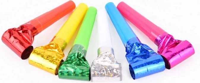Sifflets de fête holographiques multicolores (6 pcs)