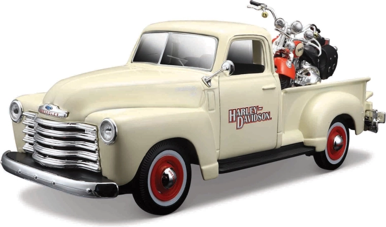 Maisto Harley-Davidson Custom – Chevrolet 3100 Pickup (1950) et FLSTS Heritage Springer (2001) 1:24